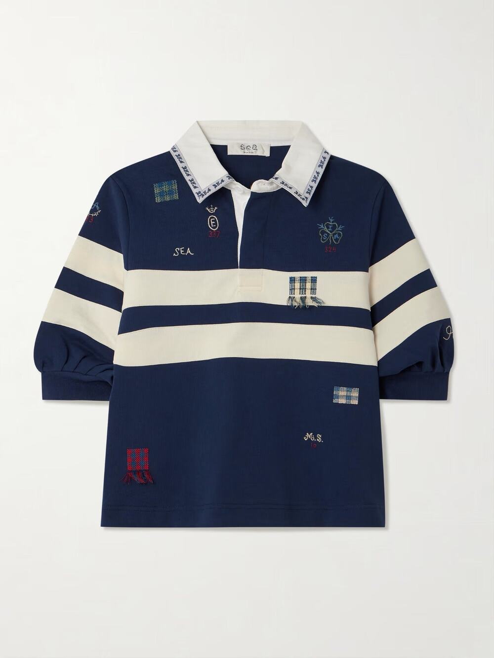 SEA Claira Embroidered Striped Cotton-Jersey Polo Shirt - XS